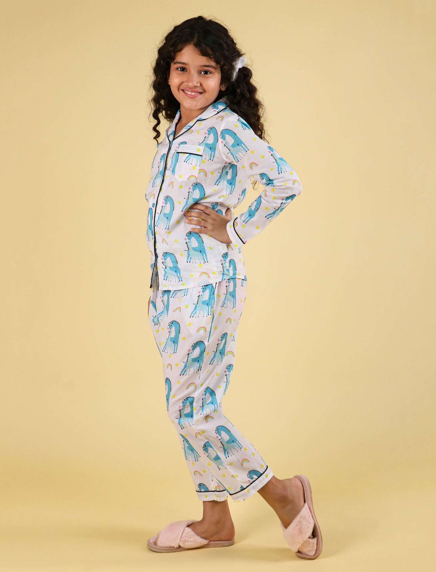 Giffy Love Pure Cotton Nightdress for Girls Kids (Full Sleeves, Blue) - Tweeny Mini