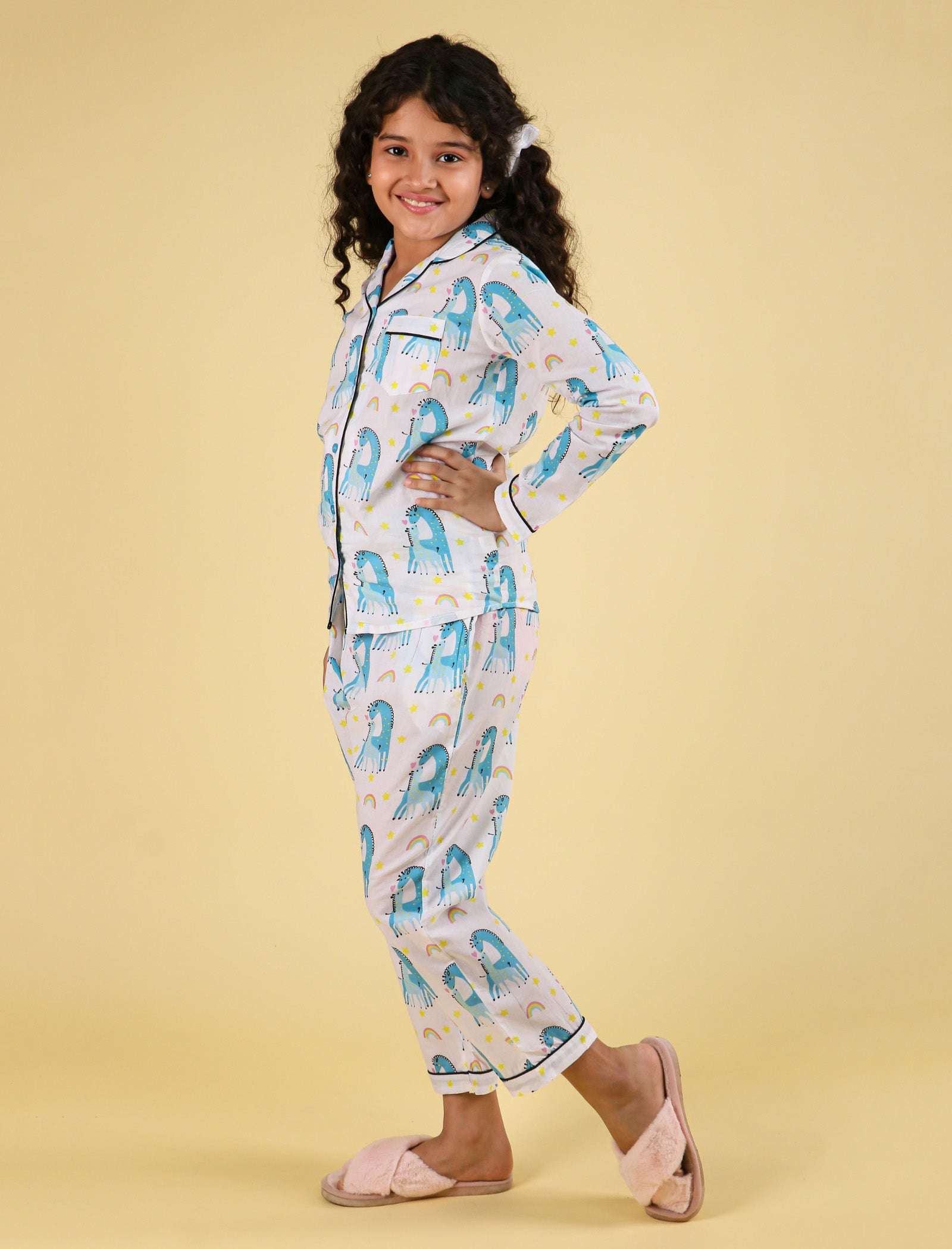 Giffy Love Pure Cotton Nightdress for Girls Kids (Full Sleeves, Blue) - Tweeny Mini