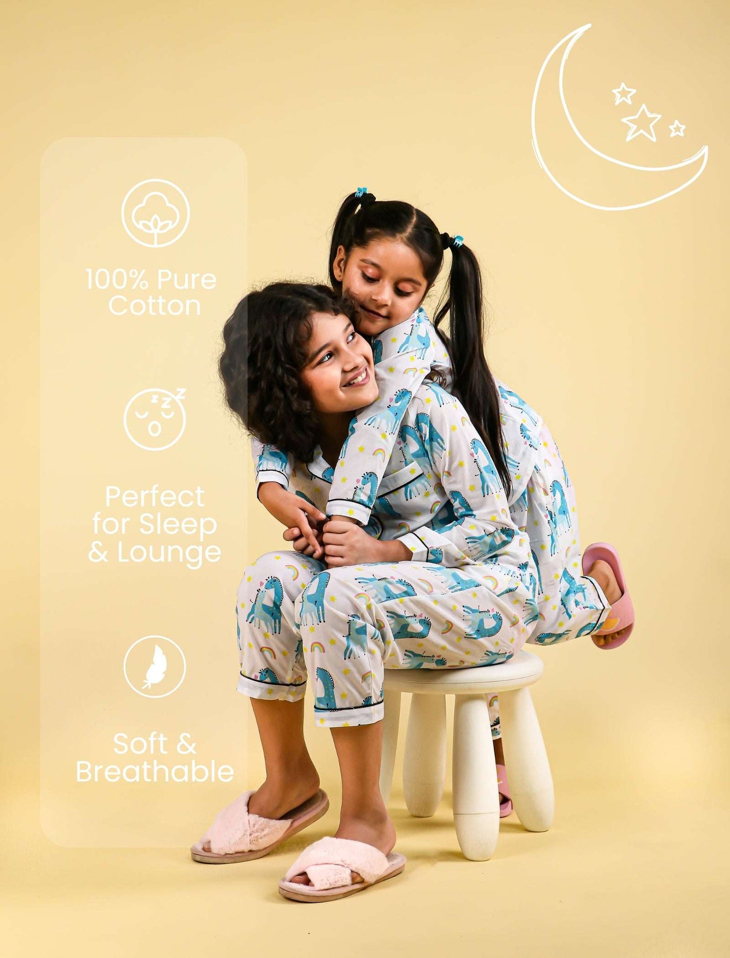 Giffy Love Pure Cotton Nightdress for Girls Kids (Full Sleeves, Blue) - Tweeny Mini