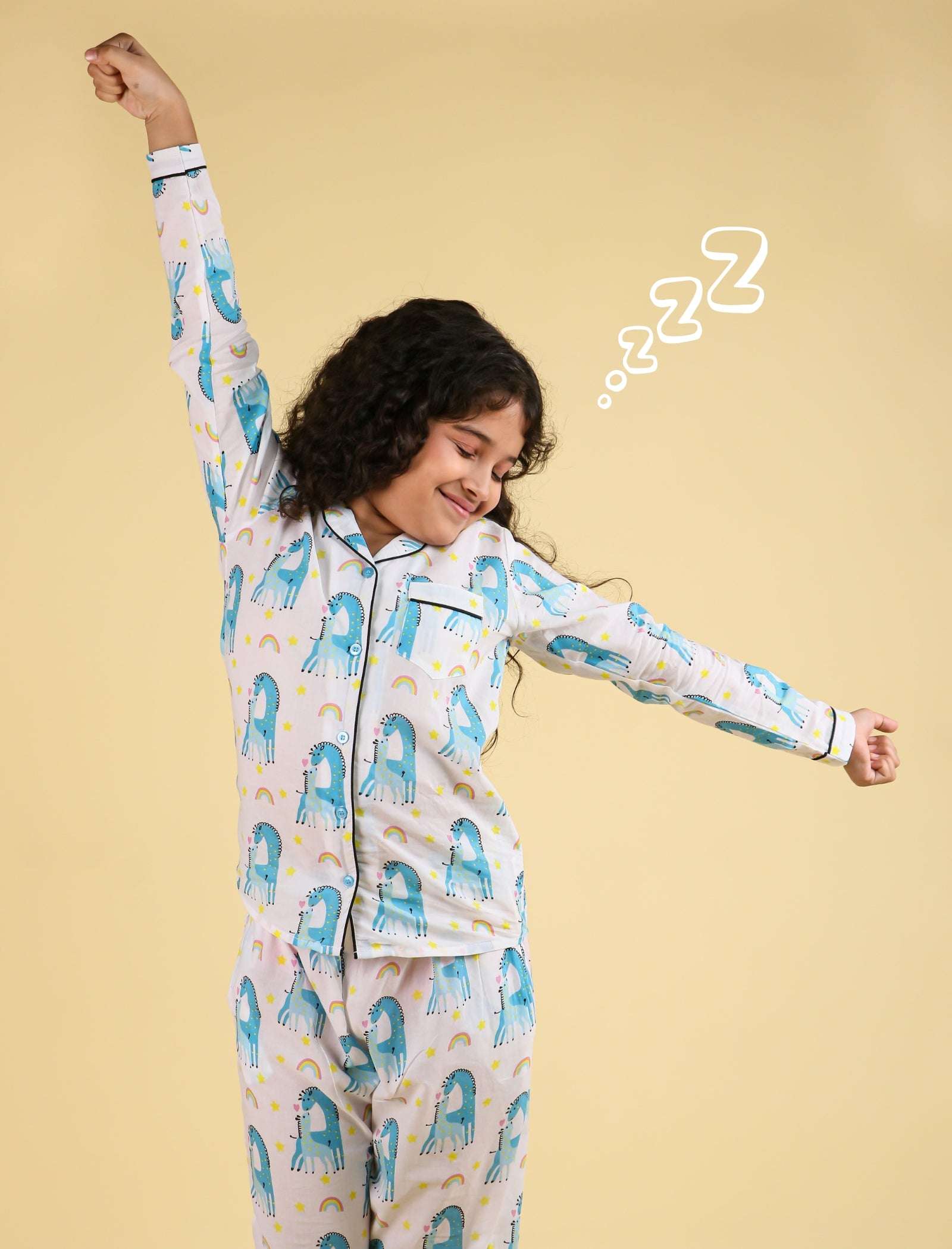 Giffy Love Pure Cotton Nightdress for Girls Kids (Full Sleeves, Blue) - Tweeny Mini