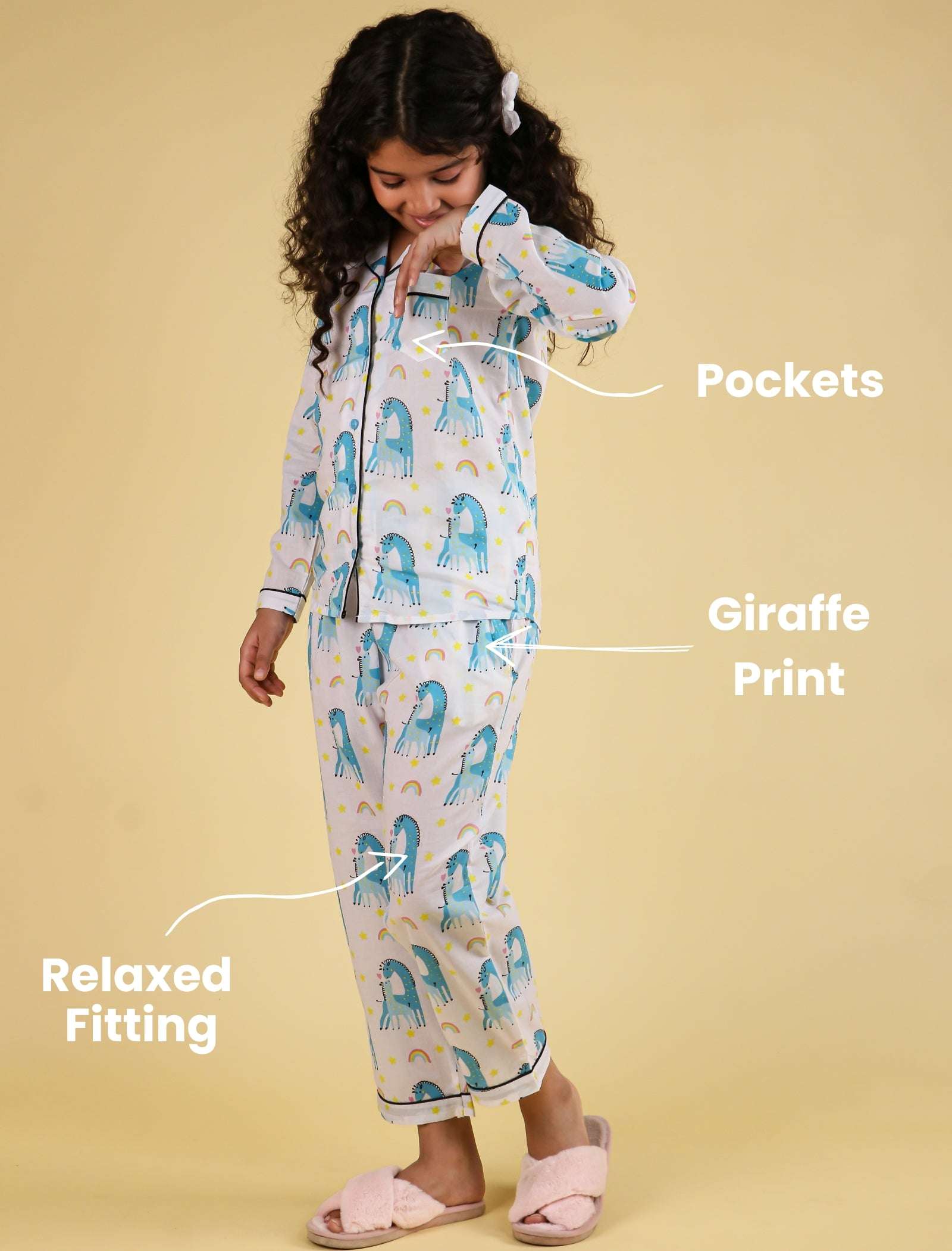 Giffy Love Pure Cotton Nightdress for Girls Kids (Full Sleeves, Blue) - Tweeny Mini
