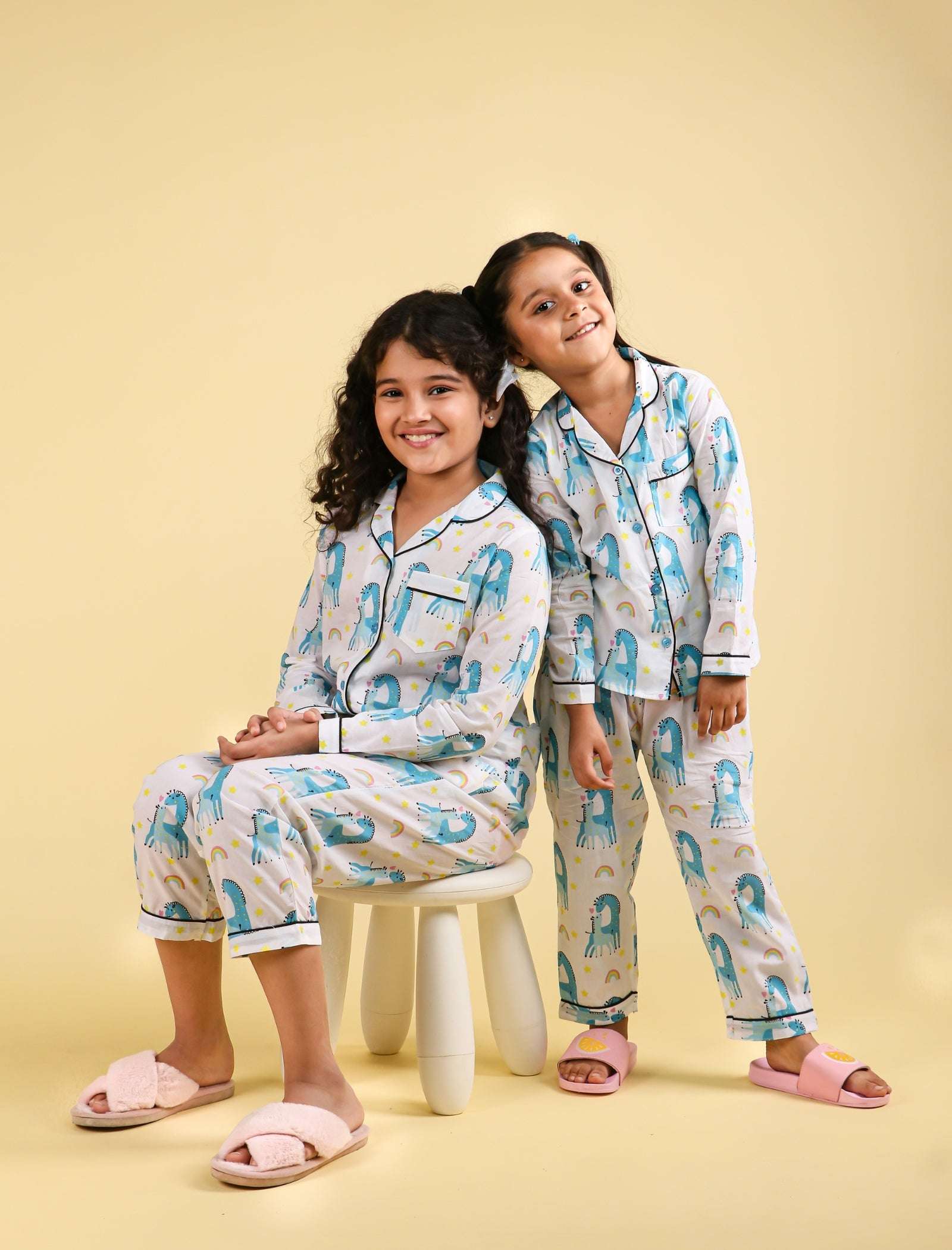 Giffy Love Pure Cotton Nightdress for Girls Kids (Full Sleeves, Blue) - Tweeny Mini