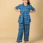 Peacock Print Night Suit for Kids Girls (Indigo Blue) - Tweeny Mini