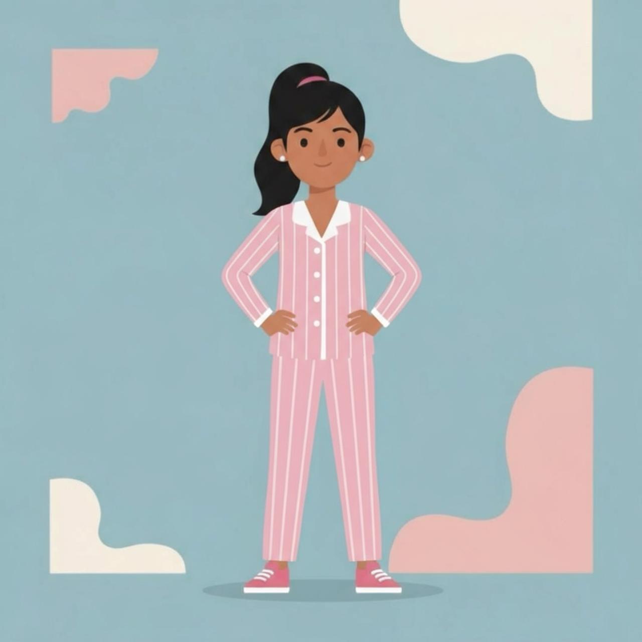 Illustration of a person wearing pink pajamas on a light blue background