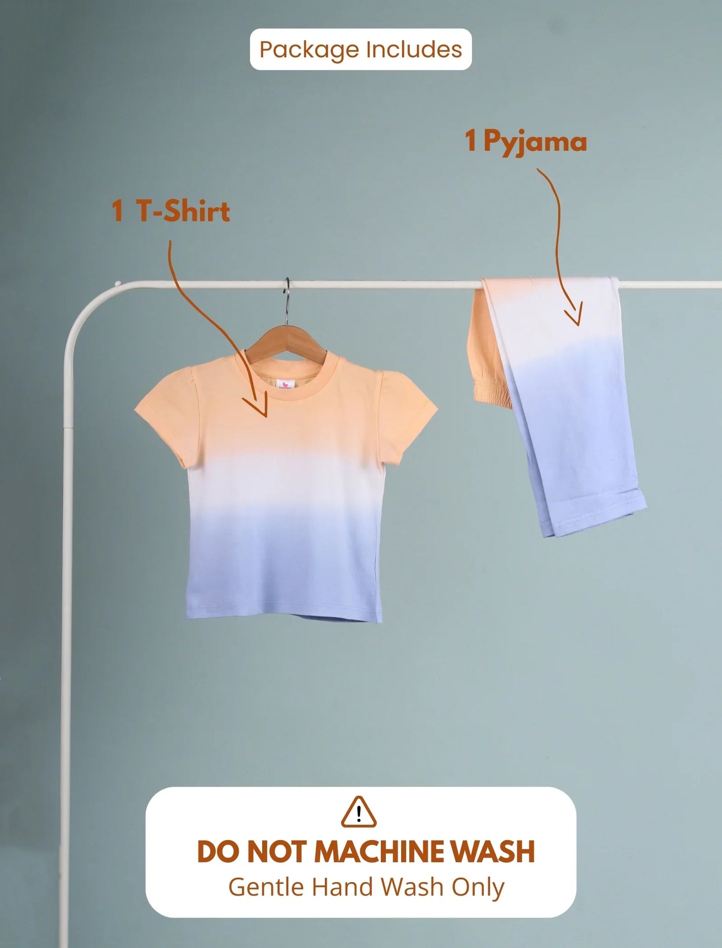 Ombre tie-dye nightwear set for girls with a short-sleeve t-shirt and pyjama in pastel colors.