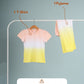 Gradient t-shirt and pyjama on a rack with washing instructions.