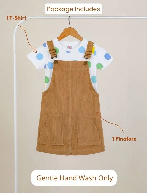 Pinafore Dress with Half Sleeve T-Shirt (Beige)-Tweeny Mini