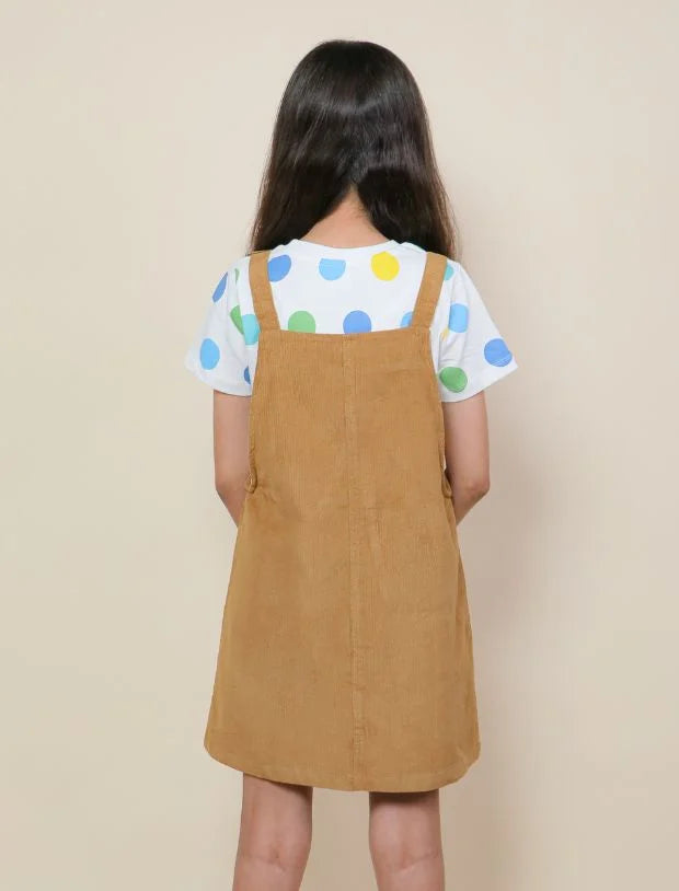Pinafore Dress with Half Sleeve T-Shirt (Beige)-Tweeny Mini