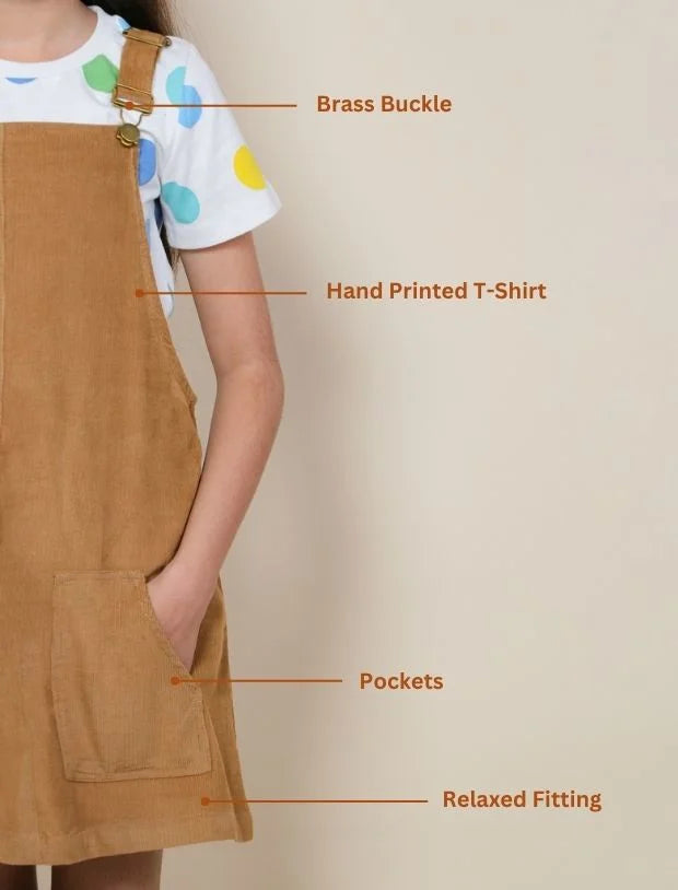 Pinafore Dress with Half Sleeve T-Shirt (Beige)-Tweeny Mini