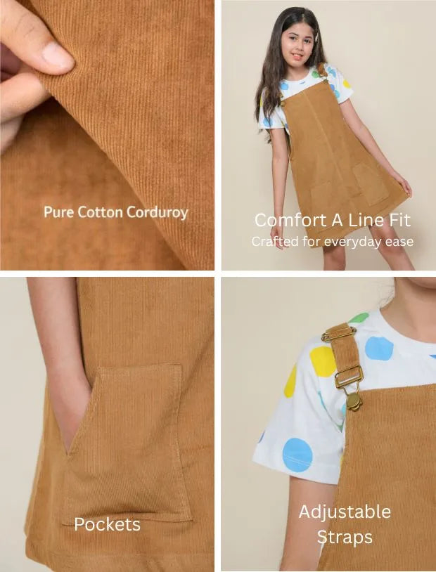 Pinafore Dress with Half Sleeve T-Shirt (Beige)-Tweeny Mini