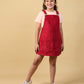 Premium Corduroy Pinafore Dungaree Dress for Girls with T-Shirt (Red) - Tweeny Mini