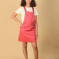Premium Twill Cotton Pinafore Dresses for Girls Kids with T-Shirt Combo Set (Melon Red) - Tweeny Mini