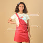 Premium Twill Cotton Pinafore Dresses for Girls Kids with T-Shirt Combo Set (Melon Red) - Tweeny Mini