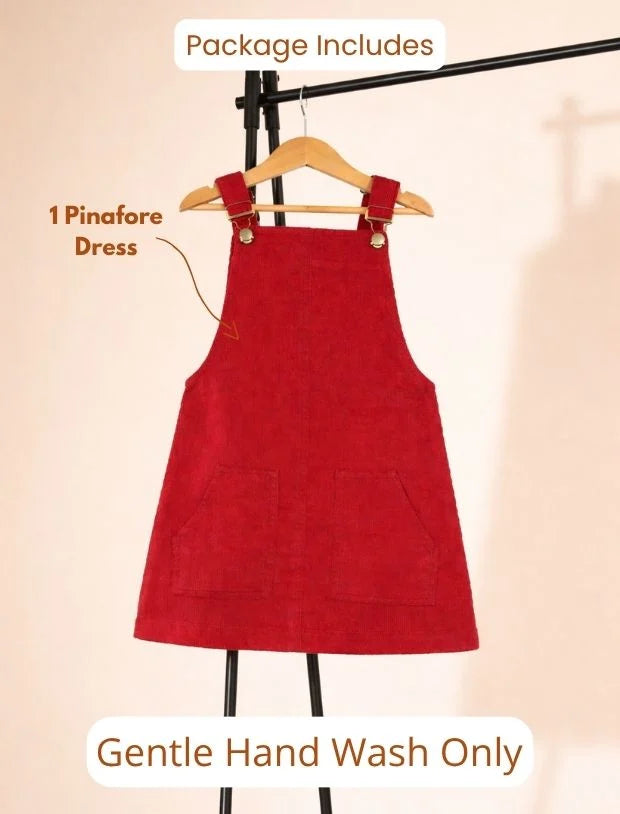 Premium Corduroy Pinafore Dungaree Dress for Girls without T-Shirt (Red)-Tweeny Mini