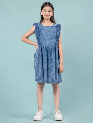 Premium Girls Kids Denim Frill Dress-Tweeny Mini
