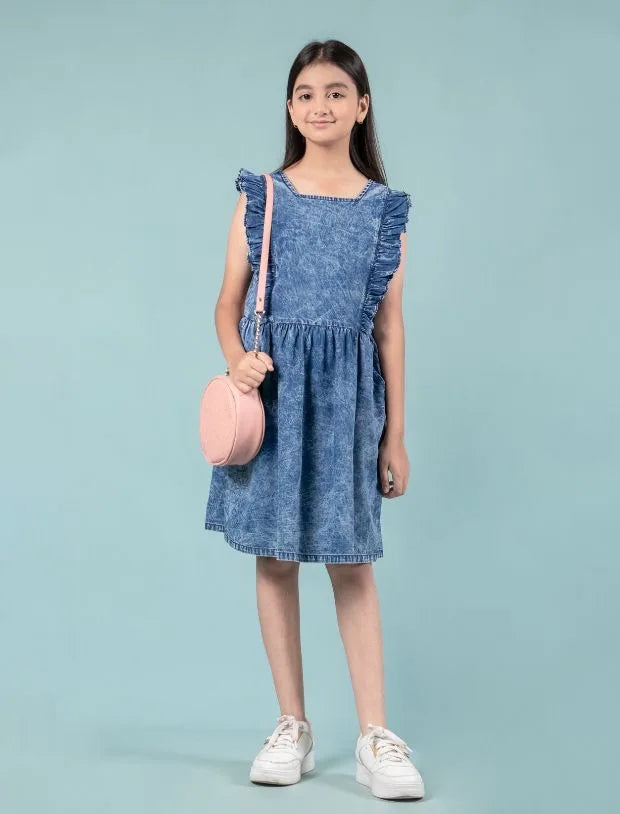 Premium Girls Kids Denim Frill Dress-Tweeny Mini