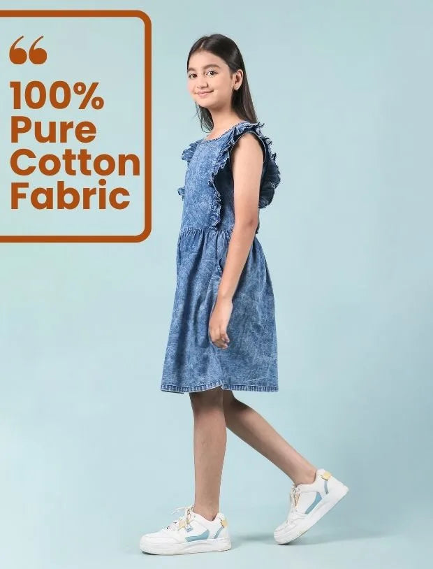 Premium Girls Kids Denim Frill Dress-Tweeny Mini