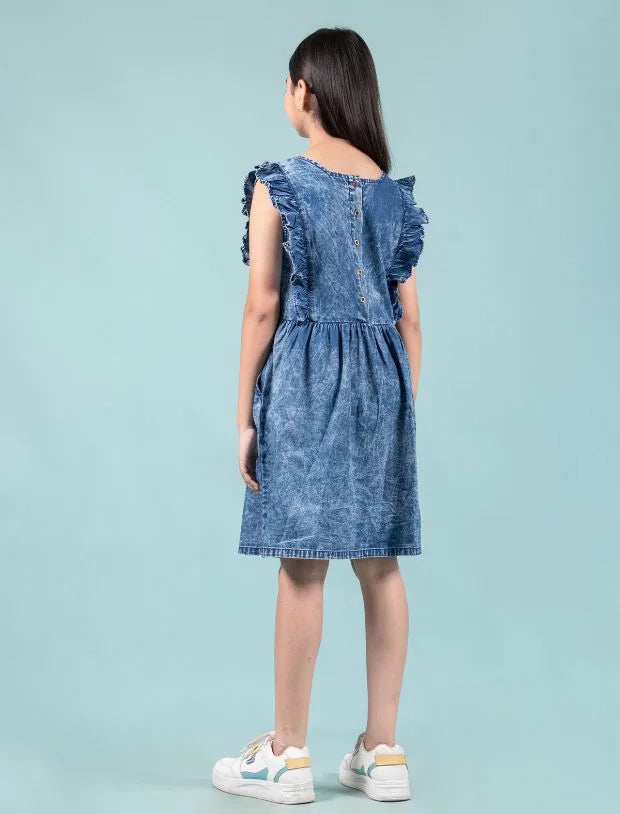 Premium Girls Kids Denim Frill Dress-Tweeny Mini