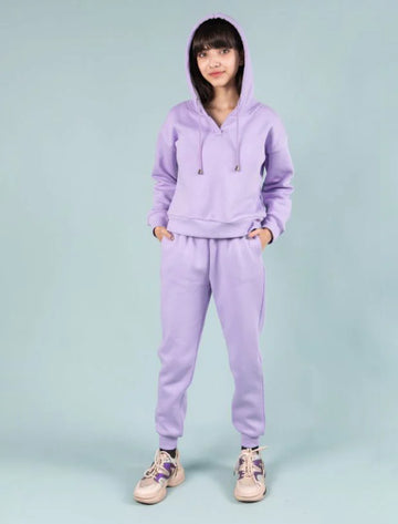 Premium Winter Fleece Hoodie for Kids Girls with Jogger Set (Lavender)-Tweeny Mini