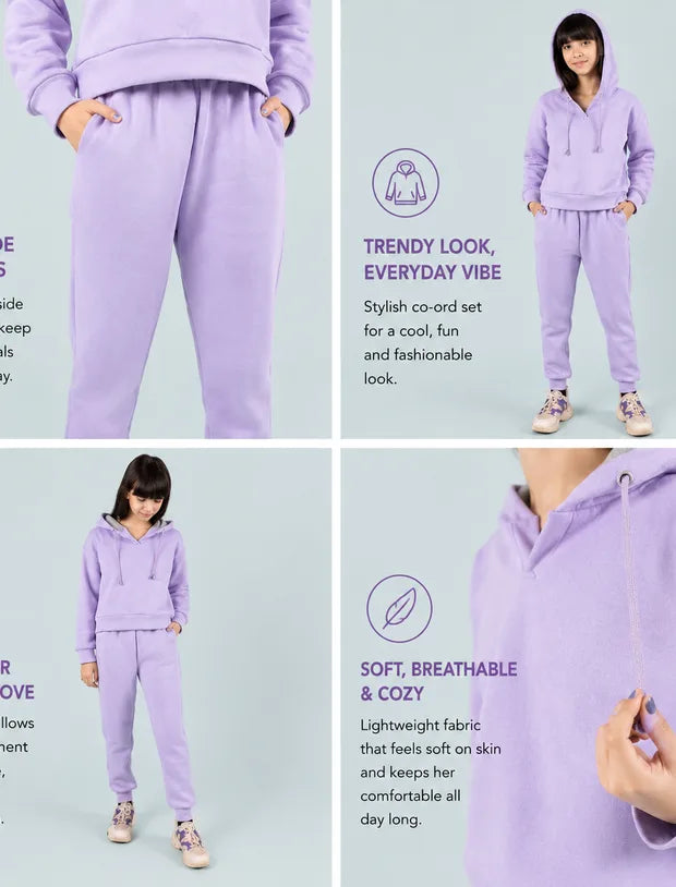 Premium Winter Fleece Hoodie for Kids Girls with Jogger Set (Lavender)-Tweeny Mini