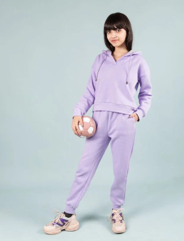 Premium Winter Fleece Hoodie for Kids Girls with Jogger Set (Lavender)-Tweeny Mini