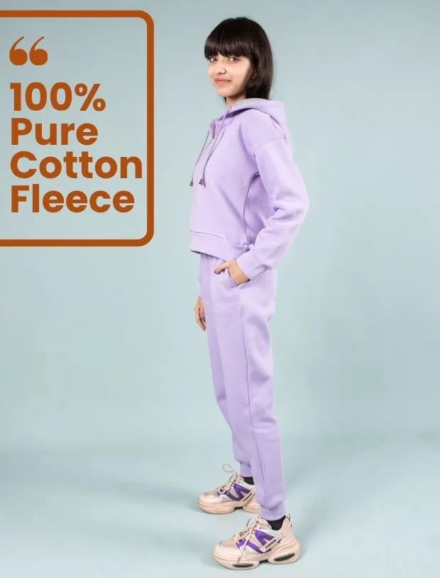 Premium Winter Fleece Hoodie for Kids Girls with Jogger Set (Lavender)-Tweeny Mini