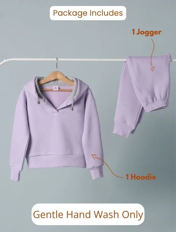 Premium Winter Fleece Hoodie for Kids Girls with Jogger Set (Lavender)-Tweeny Mini
