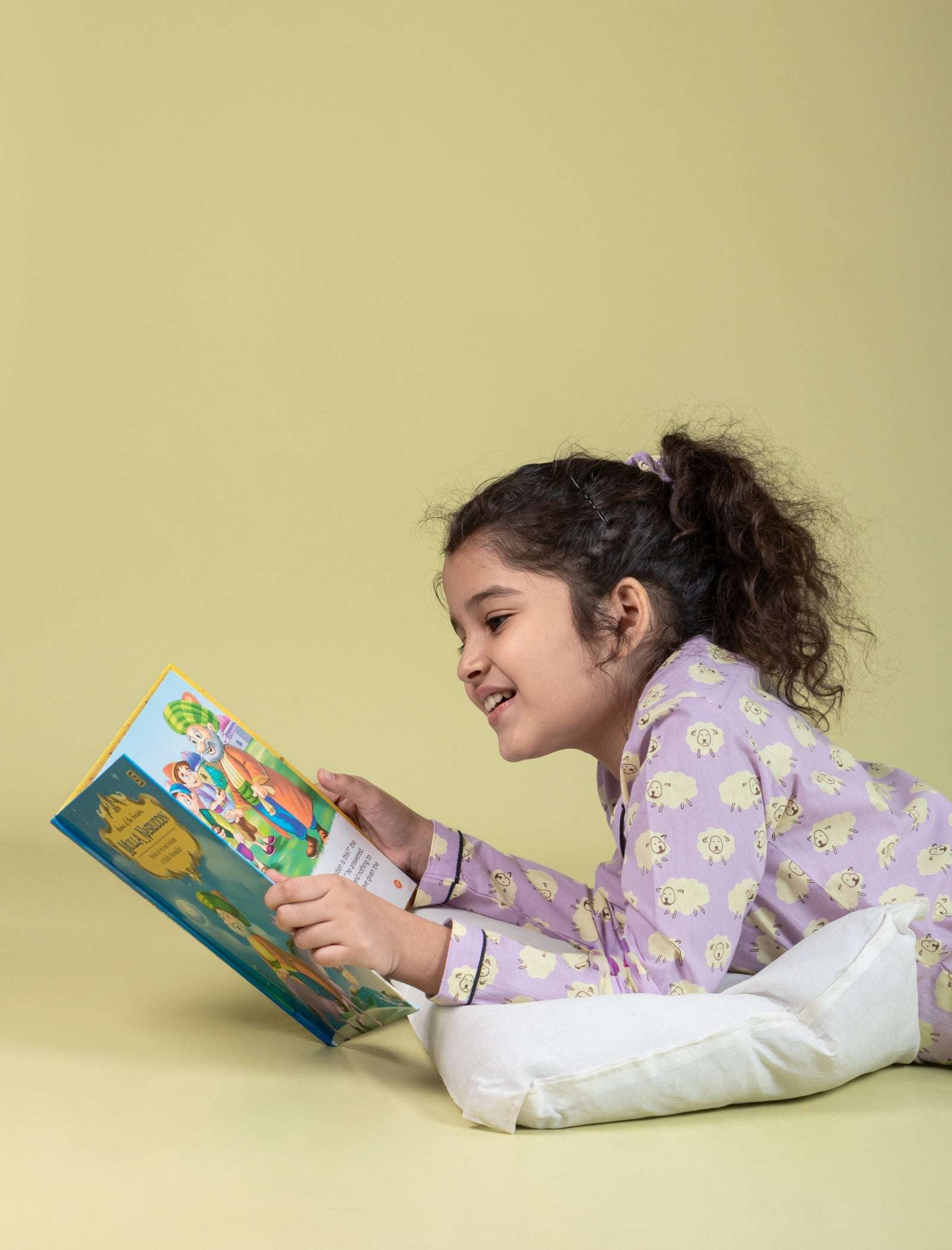 Little Sheep Printed Nightsuit for Girls Kids (Full Sleeves, Lavender) - Tweeny Mini