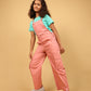 Cargo Twill Cotton Dungaree for Kids Girls with Half Sleeve T-Shirt (Peach) - Tweeny Mini