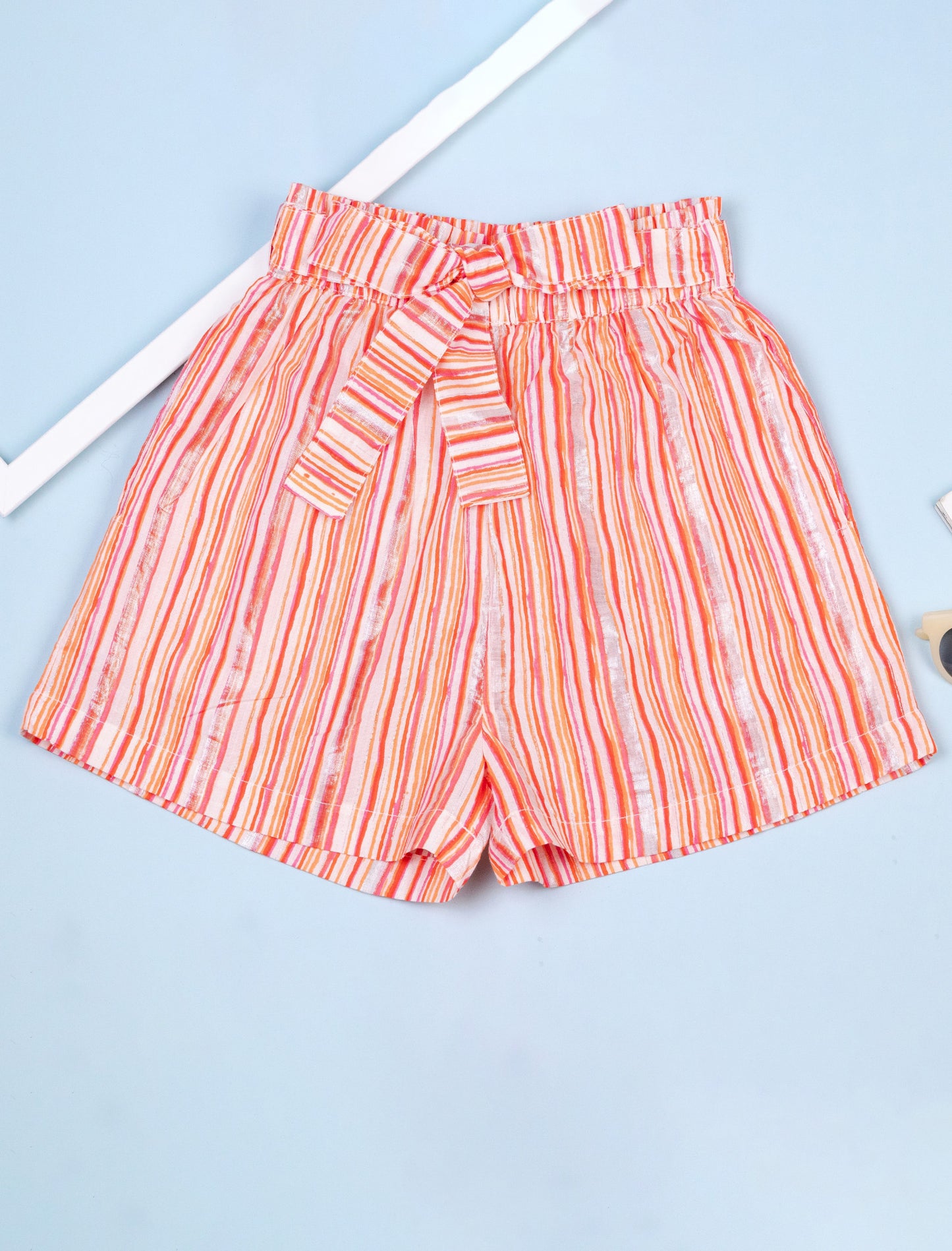 Striped Summer Shorts For Girls Kids (Peach)