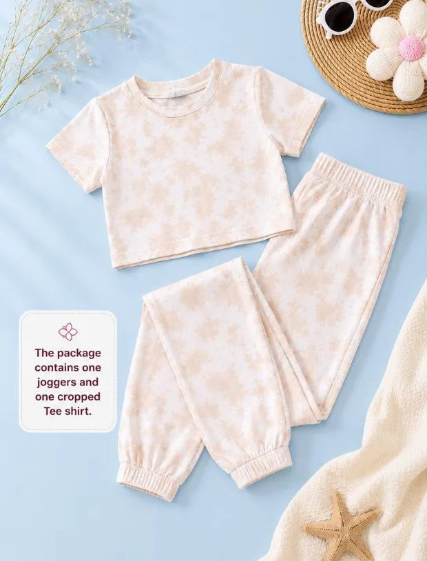 Pure Cotton Tie-Dye Joggers Girls Kids Co-ord Set (Beige)Tweeny Mini
