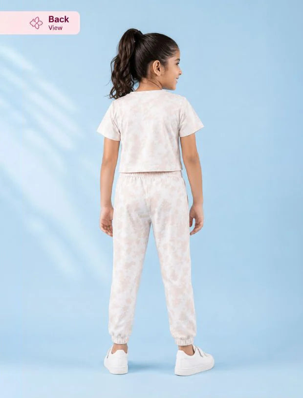 Pure Cotton Tie-Dye Joggers Girls Kids Co-ord Set (Beige)-Tweeny Mini