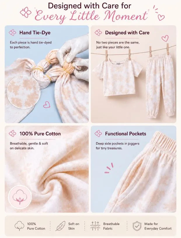Pure Cotton Tie-Dye Joggers Girls Kids Co-ord Set (Beige)-Tweeny Mini