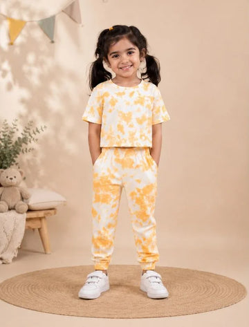 Pure Cotton Tie-Dye Joggers Kids Girls With Crop Top (Iced Mango)-Tweeny Mini