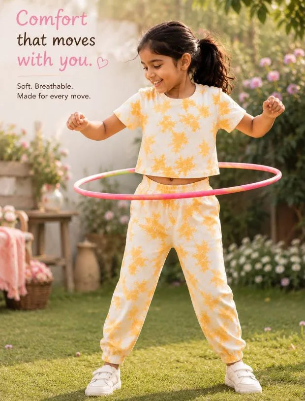 Pure Cotton Tie-Dye Joggers Kids Girls With Crop Top (Iced Mango)-Tweeny Mini
