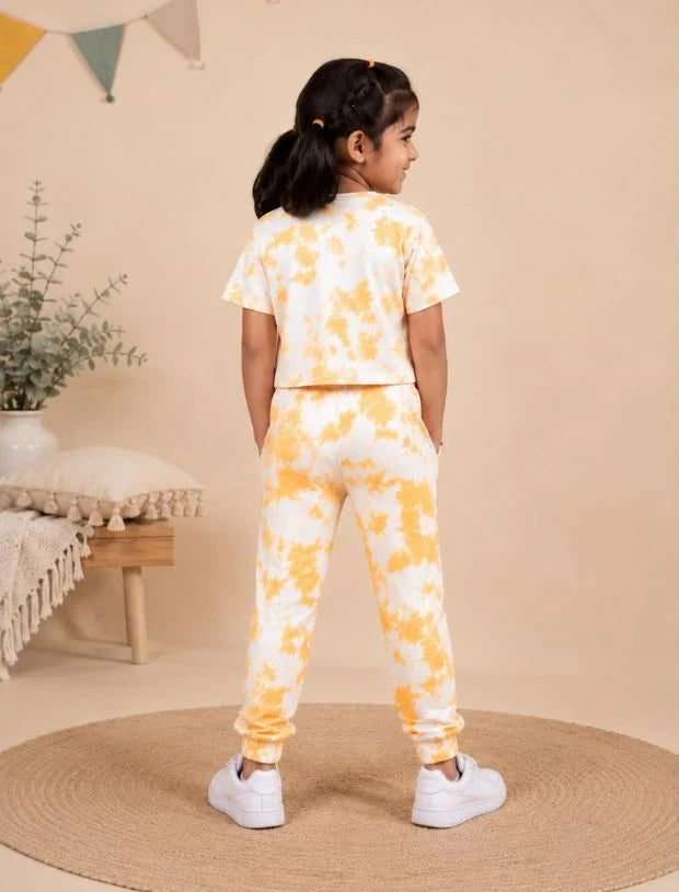 Pure Cotton Tie-Dye Joggers Kids Girls With Crop Top (Iced Mango)-Tweeny Mini