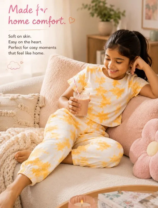 Pure Cotton Tie-Dye Joggers Kids Girls With Crop Top (Iced Mango)-Tweeny Mini