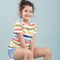 Hand Printed Half Sleeve Pure Cotton T-Shirt for Girls Kids (Multi Striped) - Tweeny Mini