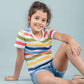 Hand Printed Half Sleeve Pure Cotton T-Shirt for Girls Kids (Multi Striped) - Tweeny Mini