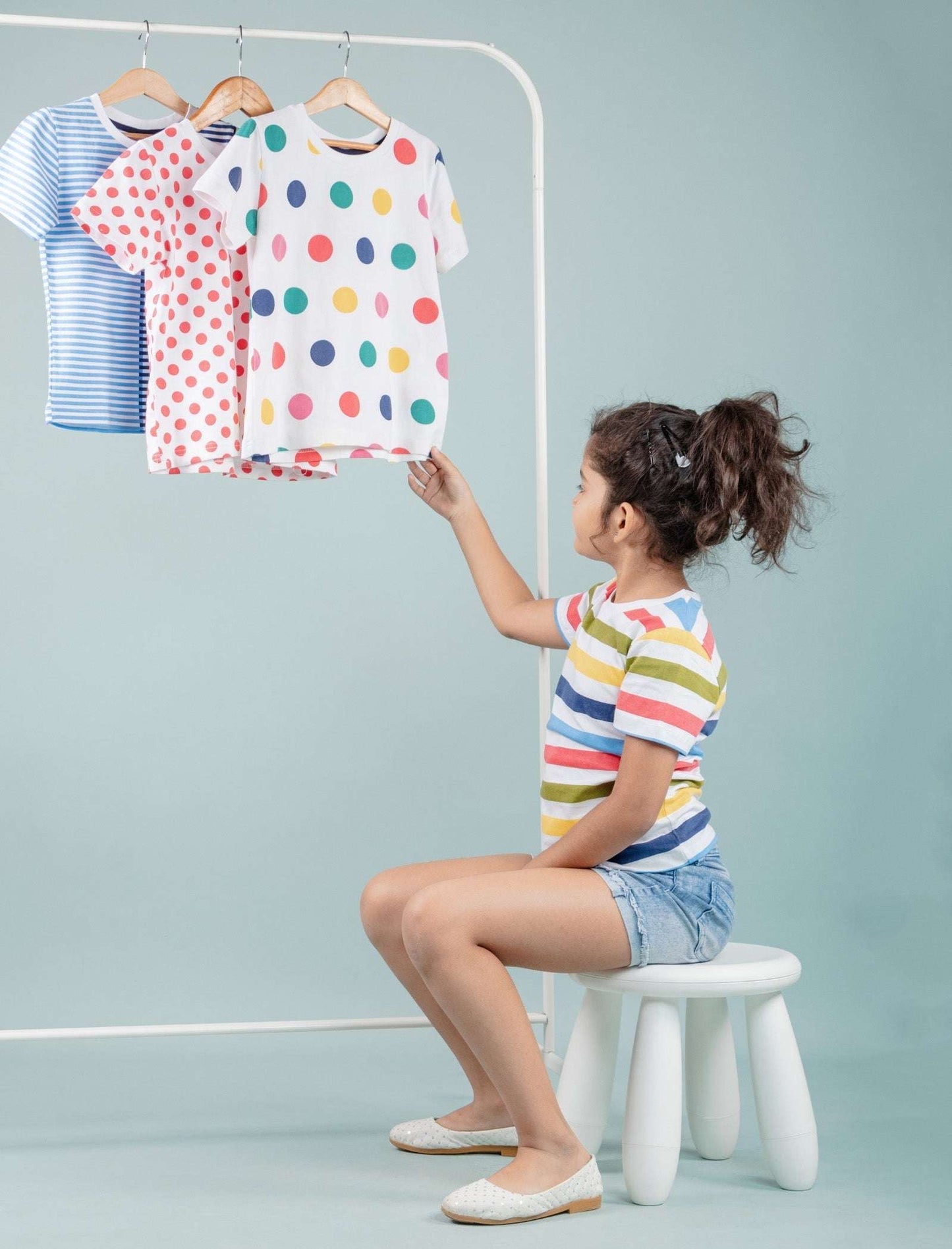 Hand Printed Half Sleeve Pure Cotton T-Shirt for Girls Kids (Multi Striped) - Tweeny Mini