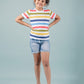 Hand Printed Half Sleeve Pure Cotton T-Shirt for Girls Kids (Multi Striped) - Tweeny Mini