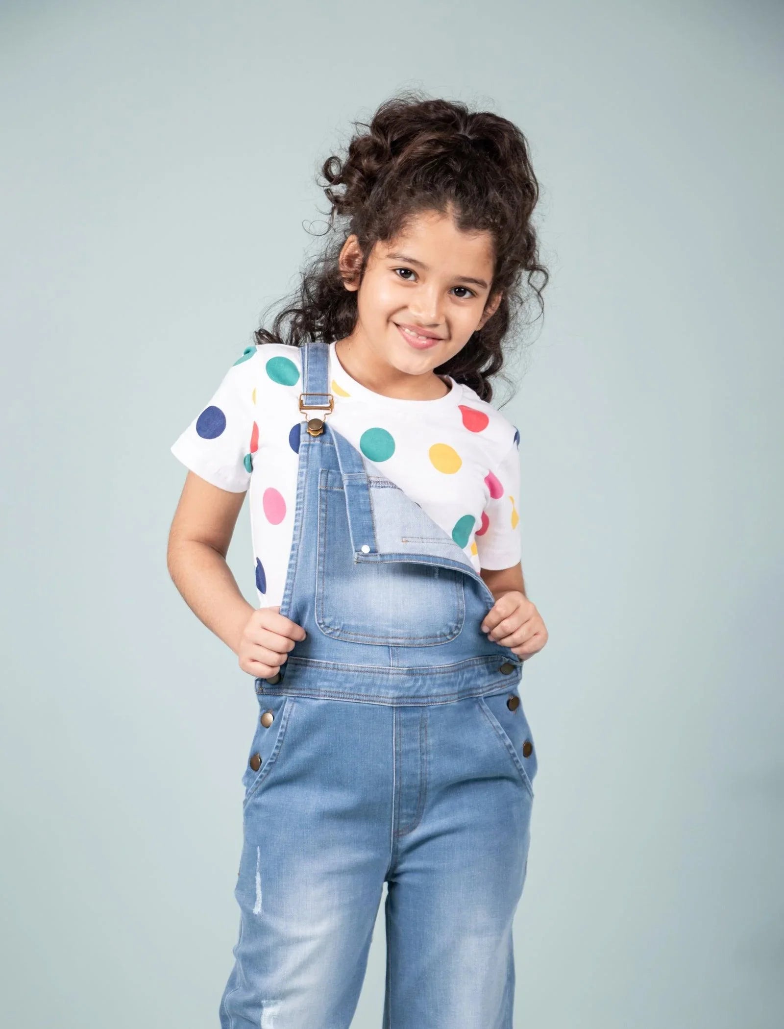 Relaxed Denim Dungaree for Girls Kids (Light Blue) - Tweeny Mini