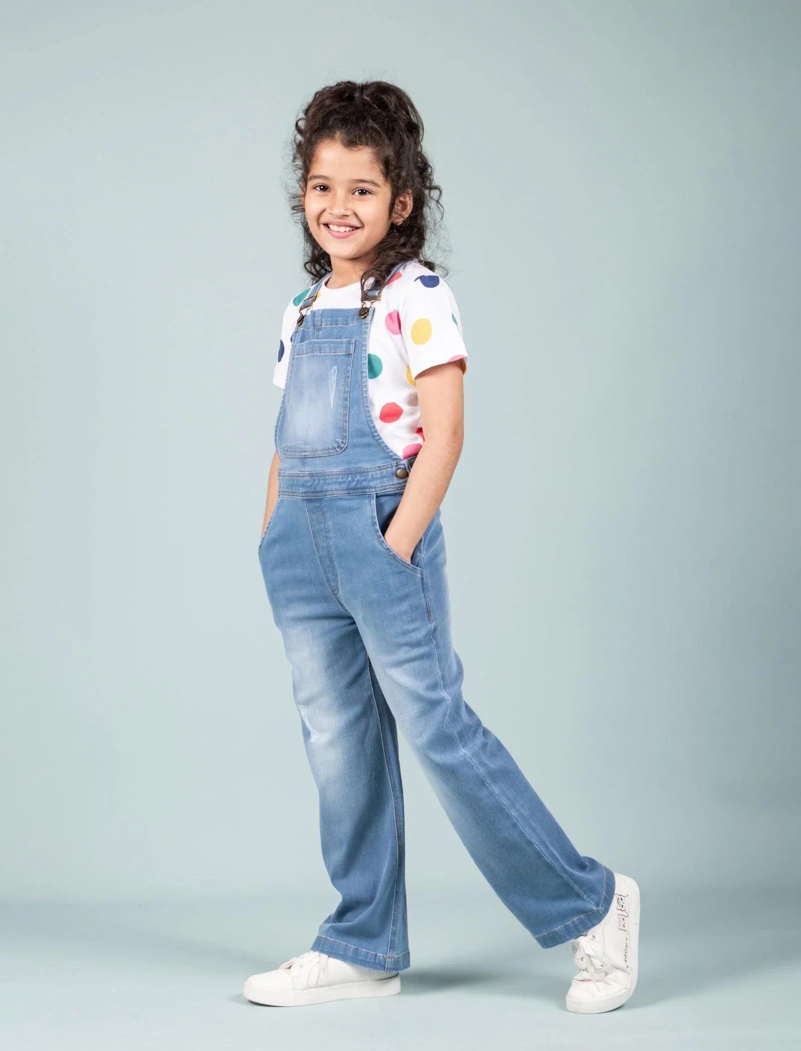 Relaxed Denim Dungaree for Girls Kids (Light Blue) - Tweeny Mini