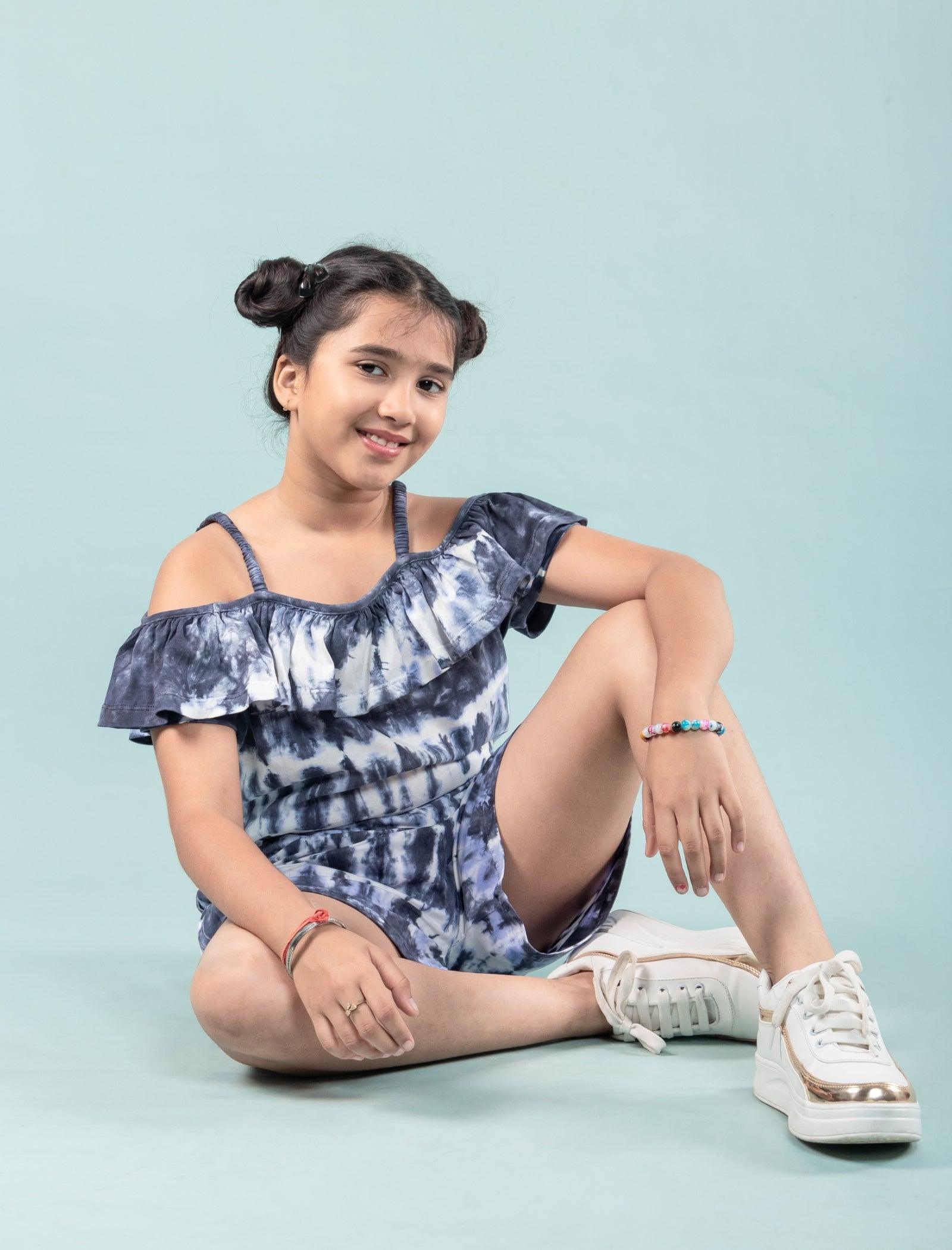 Trendy Romper Tie Dye Dress Kids Girls (Blue) - Tweeny Mini