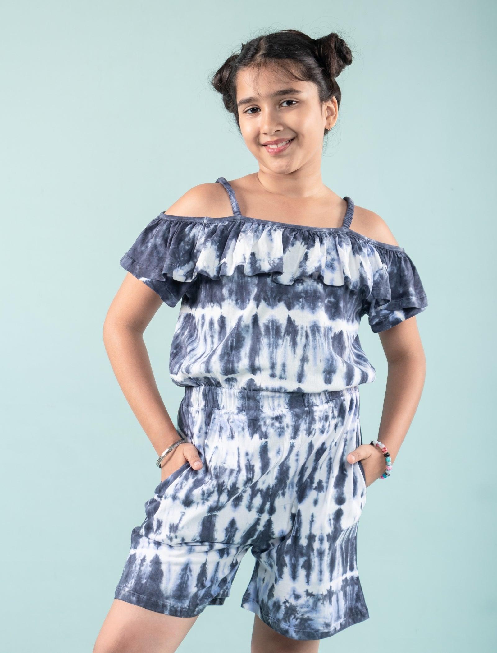 Trendy Romper Tie Dye Dress Kids Girls (Blue) - Tweeny Mini