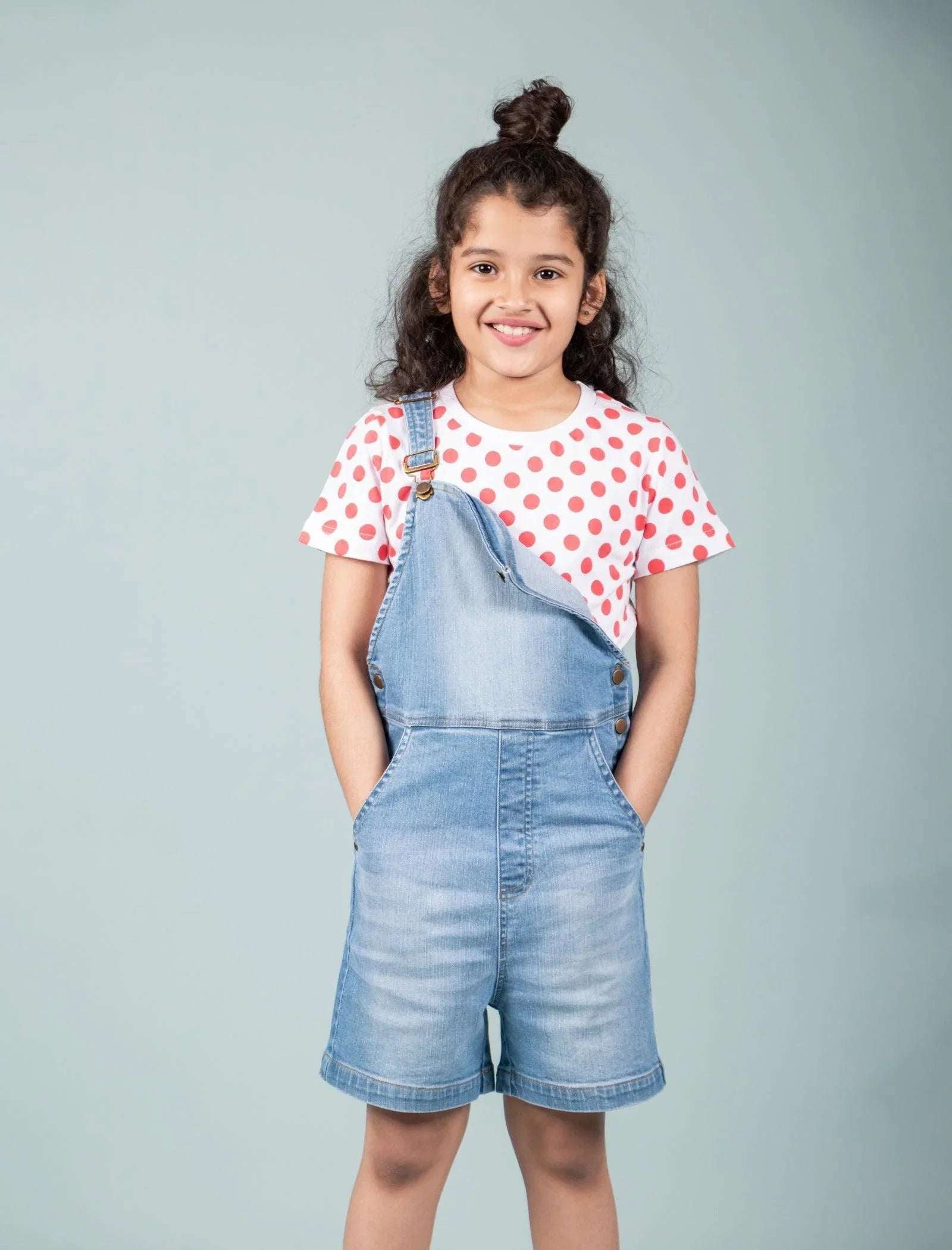 Girls Kids Summer Short Denim Dungaree (Light Blue) - Tweeny Mini