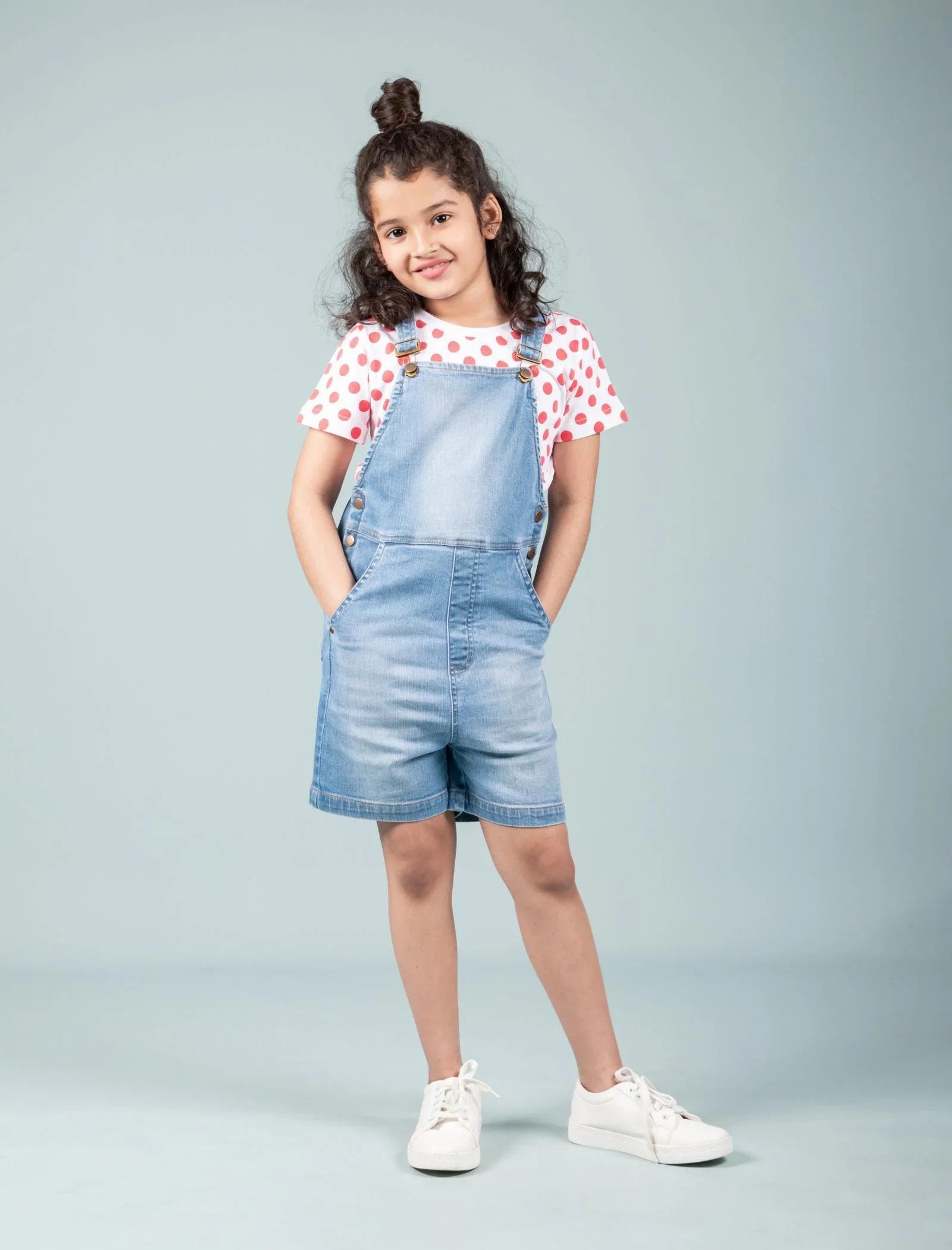 Girls Kids Summer Short Denim Dungaree (Light Blue) - Tweeny Mini