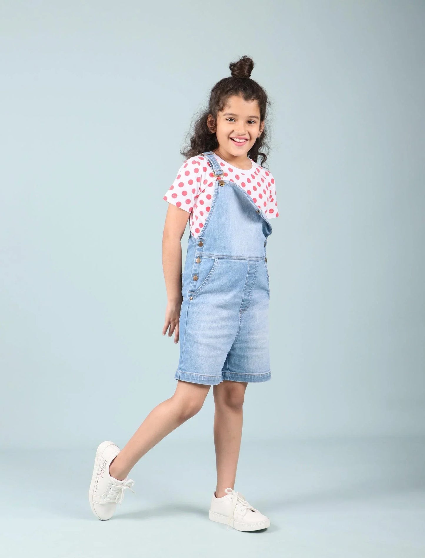 Girls Kids Summer Short Denim Dungaree (Light Blue) - Tweeny Mini