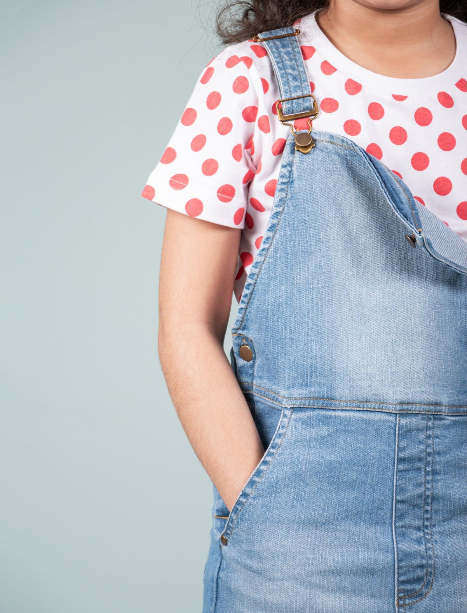 Girls Kids Summer Short Denim Dungaree (Light Blue) - Tweeny Mini