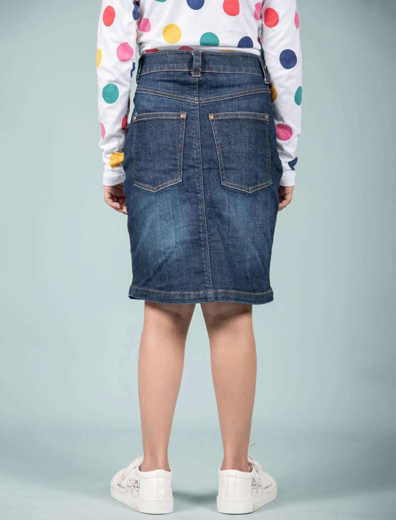 Girls Kids Stylish Denim Skirt and Top Set Combo (Dark Blue) - Tweeny Mini